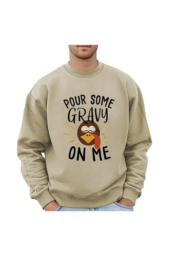 Thanksgiving Sweatshirts for Men Funny Letter Turkey Face Graphic Pullover Sweatshirt Family Dinner Fall Winter Oversized Long Sleeve Crew Neck Casual Sweatshirt for Men