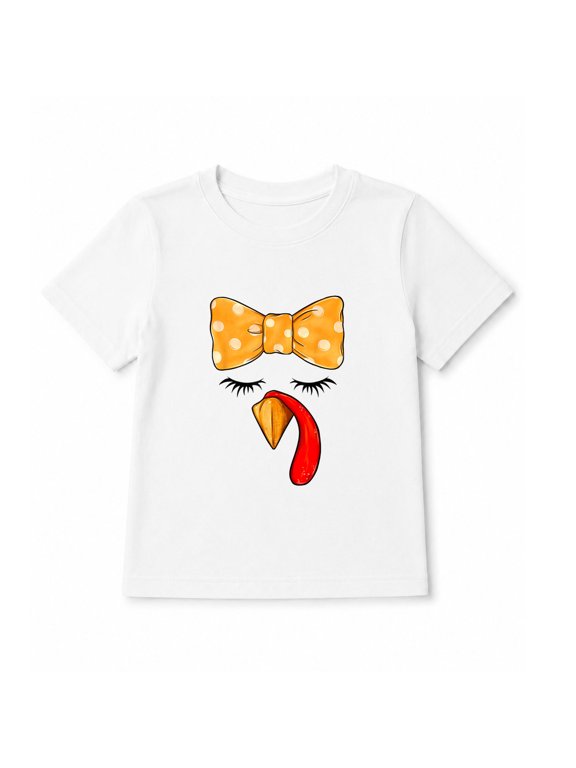 Thanksgiving T-Shirt, Cute Bow Turkey Face Graphic Shirt