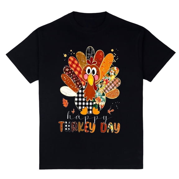 Thanksgiving T-Shirt: Festive Turkey Day Design with Patchwork Turkey Graphic and Autumn Holiday Print – Casual Short-Sleeve Shirt
