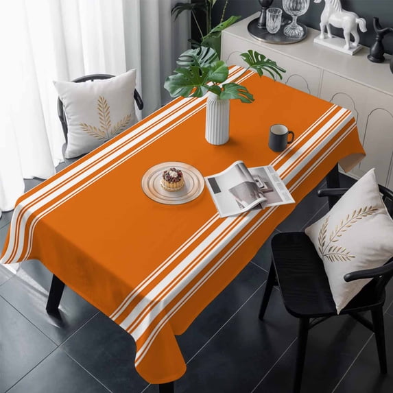 Thanksgiving Table Cloth Waterproof Tablecloths, Fall Luxurious Orange White Striped Harvest Autumn Tablecloth Dining Table Cover for Kitchen Party Tabletop Outdoor, Rectangle Tablecloth 54x108 Inch