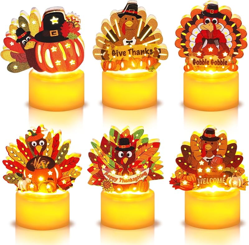 Thanksgiving Table Decorations 6 Pack Turkey Flameless LED Candles ...