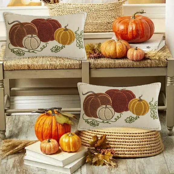 Thanksgiving Table Decorations Fall Decorations for Home Autumns Embroidery Pumpkin Loop Velvet Embroidery Pillow Cover Sofa Cushion Cushions