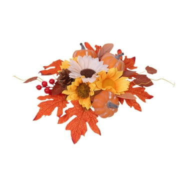 Thanksgiving Table Focal Point: Faux Fall Flower Centerpiece with Maple, Pumpkin, Sunflower Motifs, Perfect for Harvest Season Weddings & Home Decor‌