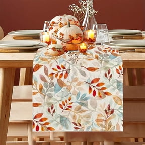 Thanksgiving Table Runner 13x72 Inch, Maple Leaf Pumpkin Turkey Pattern, Fall Holiday Party Dining Table Decoration