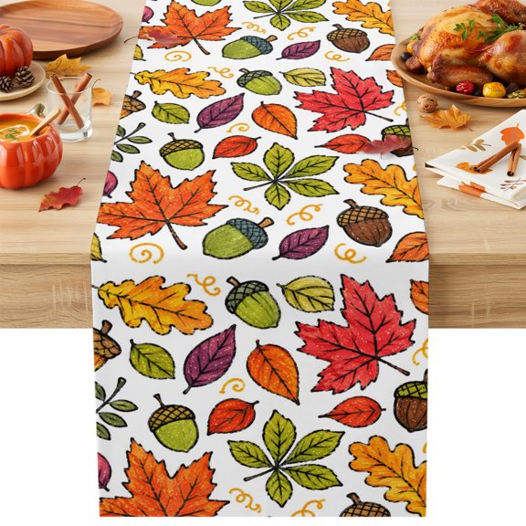 Thanksgiving Table Runner 13x90 Inch Fall Harvest Maple Leaves Twigs Shabby Chic Table Runner Non-Slip Dresser Scarves for Holiday Decorations, Autumn Party, Dinner and Gatherings, 1 Pack