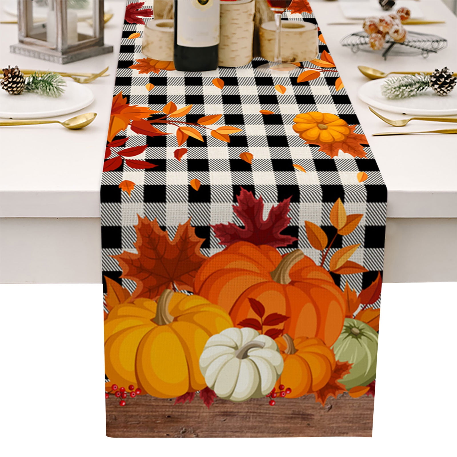 Thanksgiving Table Runner 36 Inches Long x13 Burlap Linen Holiday Fall Autumn Pumpkin Black