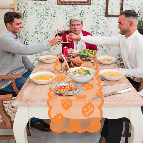 Thanksgiving Table Runner, 71 Inches Long Pumpkin Lace Table Runners Thanksgiving Friendsgiving Fall Home Decorations Indoor Outdoor Desk Centerpiece Kitchen Coffee Accessories Farbic Decor Topper
