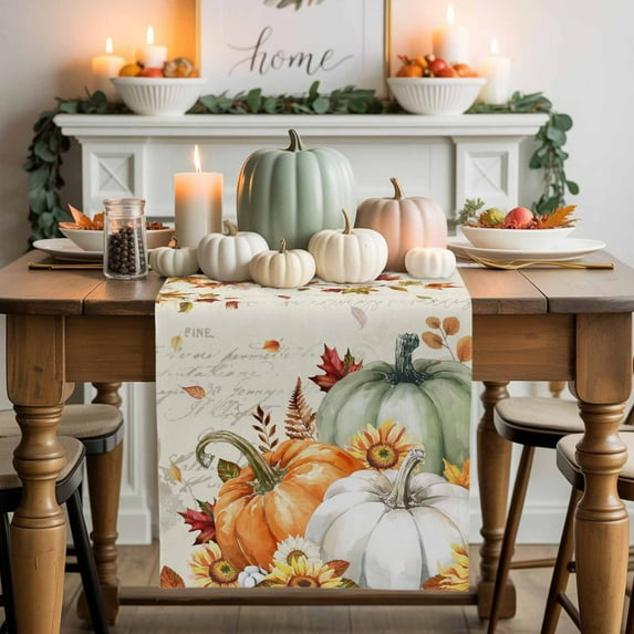 Thanksgiving Table Runner, Autumn Thanksgiving Kitchen Dining Table Decoration for Home Party Decor 13x108 Inches
