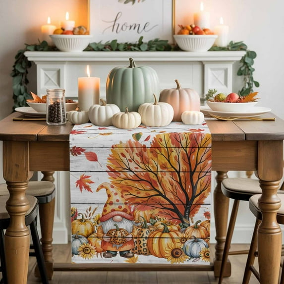 Thanksgiving Table Runner, Autumn Thanksgiving Kitchen Dining Table Decoration for Home Party Decor 13x108 Inches