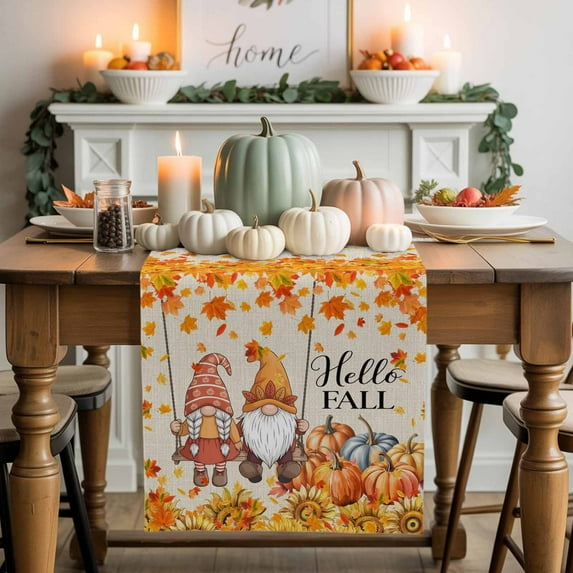 Thanksgiving Table Runner, Autumn Thanksgiving Kitchen Dining Table Decoration for Home Party Decor 13x48 Inches