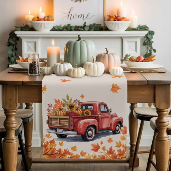 Thanksgiving Table Runner, Autumn Thanksgiving Kitchen Dining Table Decoration for Home Party Decor 13x60 Inches
