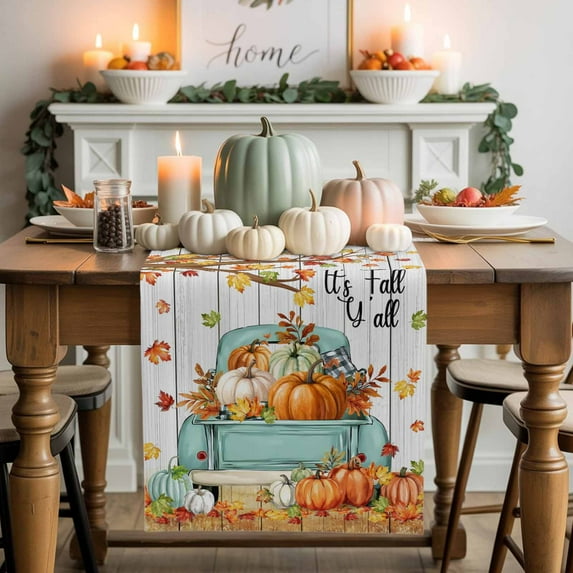 Thanksgiving Table Runner, Autumn Thanksgiving Kitchen Dining Table Decoration for Home Party Decor 13x70 Inches
