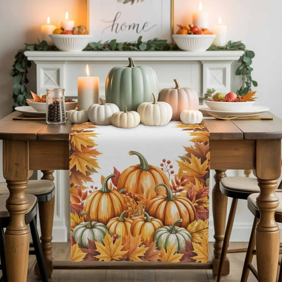 Thanksgiving Table Runner, Autumn Thanksgiving Kitchen Dining Table Decoration for Home Party Decor 13x90 Inches