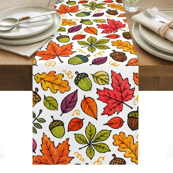 Thanksgiving Table Runner, Fall Harvest Maple Leaves Twigs Shabby Chic Washable Kitchen Table Runners Dress Scarves for Dining Table Decorations Party/Restaurant/Indoor Outdoor Use, 13x36in