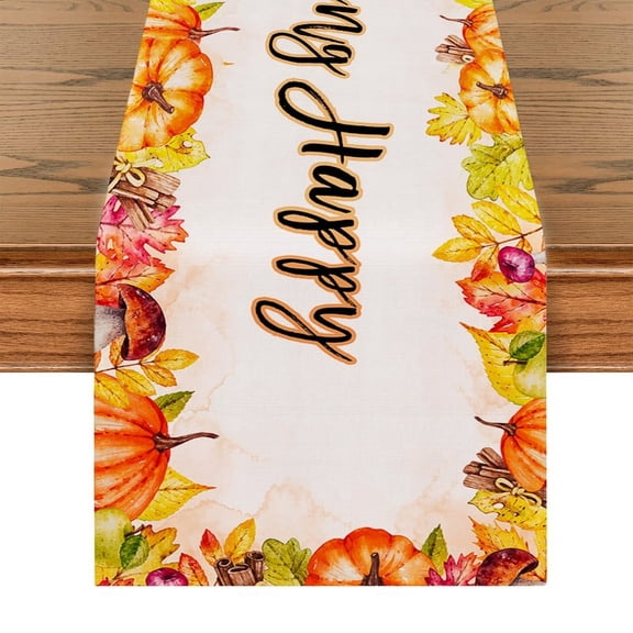 Thanksgiving Table Runner, Maple Pumpkin Autumn Leaf Table Throw Tablecloth, For Kitchen Dining Living Room Show Wedding Party Decor