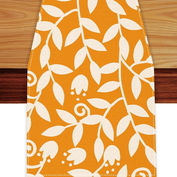 Thanksgiving Table Runner,Orange Fall Table Runners Harvest Decorations, Kitchen Dining Room Party Decor (Orange and White, 13x72 Inch)