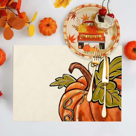 Thanksgiving Table Setting Placemat, Durable Linen Fabric Protector for Family Dinner and Special Events(M)