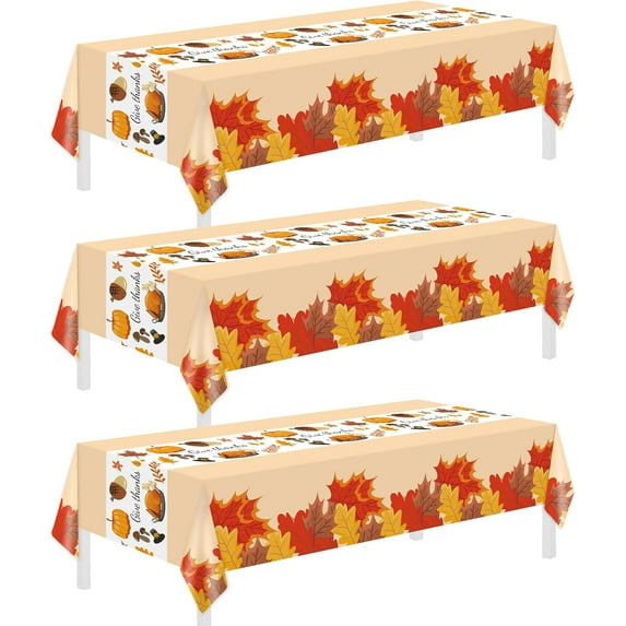 Thanksgiving Tablecloth, 3 Pack Disposable Plastic Tablecloth 54" x 108" Thanksgiving Decorations, Autumn Maple Leaf Party Table Cover, Fall Harvest Party Decor for Outside,Picnic,Home,Dinner