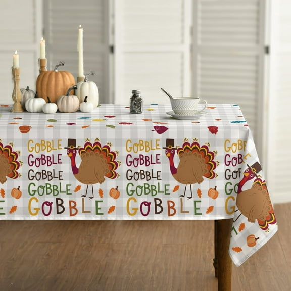 Thanksgiving Tablecloth 60×104 Inch Rectangular, Turkey Gobble Washable Table Cover for Party Picnic Dinner Decor