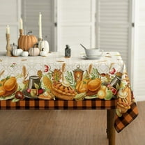 Thanksgiving Tablecloth 60×84 Inch Rectangular, Turkey Fall Autumn Harvest Buffalo Plaid Washable Table Cover for Party Picnic Dinner Decor