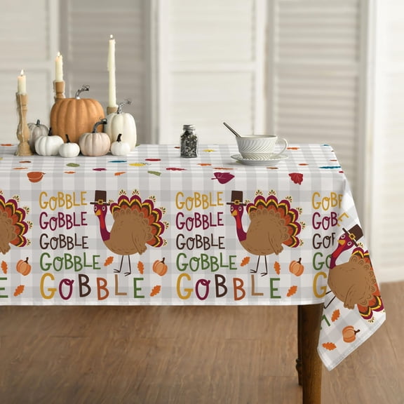 Thanksgiving Tablecloth 60×84 Inch Rectangular, Turkey Gobble Washable Table Cover for Party Picnic Dinner Decor