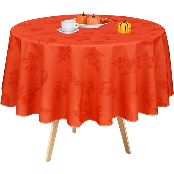 Thanksgiving Tablecloth, Autumn Maple Leaf Table Cloth, Fall Harvest Leaves Tablecloths, Waterproof Spillproof Table Cover for Dinner Kitchen Party Holiday Decoration, Rust, Round 60 Inch