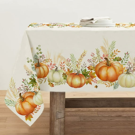 Thanksgiving Tablecloth, Autumn Pumpkins Vines Rectangle Table Cloth 60x84 Inch, Maple Leaf Fall Harvest Tablecloths, Waterproof Spillproof Table Cover for Dinner Kitchen Party Holiday Decoration