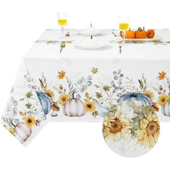 Thanksgiving Tablecloth, Fall Pumpkin Table Cloth, Autumn Sunflower Vines Harvest Tablecloths, Waterproof Spillproof Table Cover for Kitchen Dinner Party Holiday Decoration, Rectangle 60x84 Inch