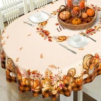 Thanksgiving Tablecloth Fall Pumpkin Turkey Table Cloth forHarvest Thanksgiving Kitchen Decoration - 60" X 84" Oval