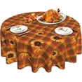 thumbnail image 1 of Thanksgiving Tablecloth, Fall Sunflower Pumpkin Round Tablecloth 60 Inch, Orange Buffalo Plaid Table Cloth for Rustic Farmhouse Kitchen Decor, Wipeable Polyester Fabric Table Cover for Holiday Party, 1 of 6