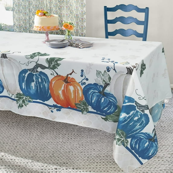Thanksgiving Tablecloth, Fall Tablecloth Fall Blue Pumpkin Tablecloth, Waterproof Thanksgiving Table Cloths for Thanksgiving Decor, Fall Thanksgiving Tablecloth for Rectangle Tables 60 X 84 Inch