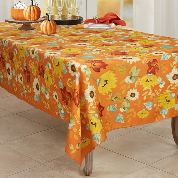 Thanksgiving Tablecloth, Fall Tablecloth With Floral Orange Tablecloth, Waterproof Fabric Wrinkle Free Thanksgiving Table Cloths For Fall Decor, Fall Tablecloth For Rectangle Tables 60 X 120 Inch