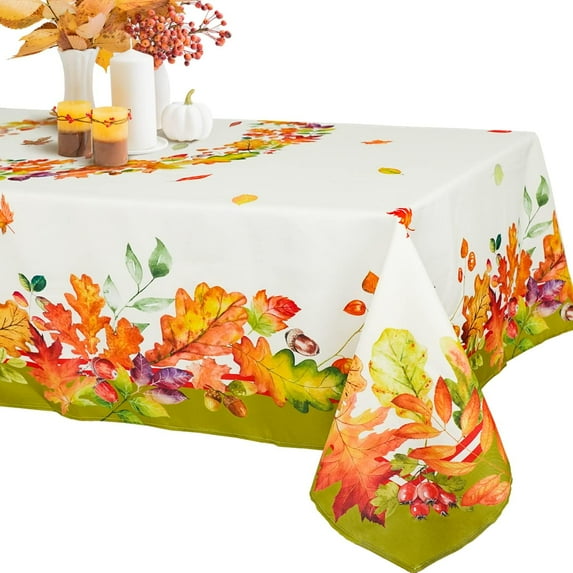 Thanksgiving Tablecloth, Fall Tablecloth with Leave Print Autumn Tablecloth, Waterproof Thanksgiving Table Cloths for Fall Decor, Thanksgiving Tablecloth for Rectangle Tables 60 X 120 Inch