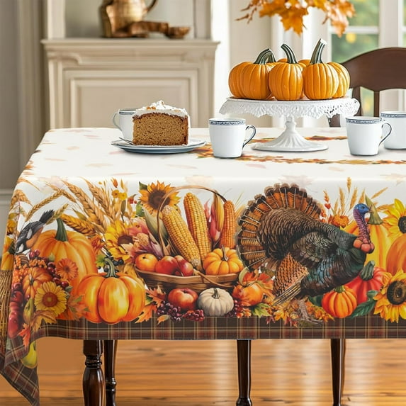 Thanksgiving Tablecloth Fall Tablecloth Rectangular 60x120 Inch, Autumn Harvest Turkey Pumpkin Table Cover Waterproof for Fall Thanksgiving Dinning Table Decorations
