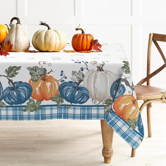 Thanksgiving Tablecloth Oval Fall Tablecloth Pumpkin Plaid Autumn Harvest Tablecloths Waterproof Thankgiving Decorations Printed Fall Table Cloth for Oval Tables 60 X 102 Inches