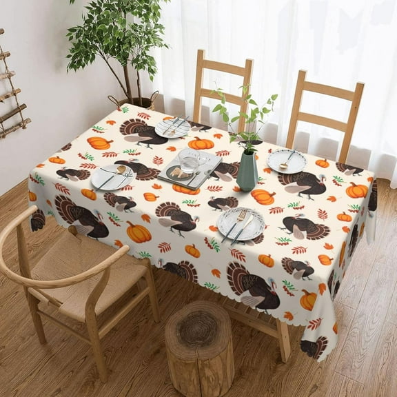 Thanksgiving Tablecloth Pumpkin and Turkey Table Cloth Rectangular Washable Table Cover for Party Picnic Dinner Decor 60" X 84"