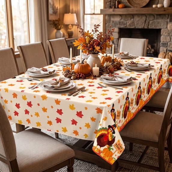 Thanksgiving Tablecloth Rectangle Turkey Maple Leaf Waterproof & Scratch Resistant for Dinner Party Indoor Outdoor Kitchen Dining Fall Decorations for Home by MPOISVA