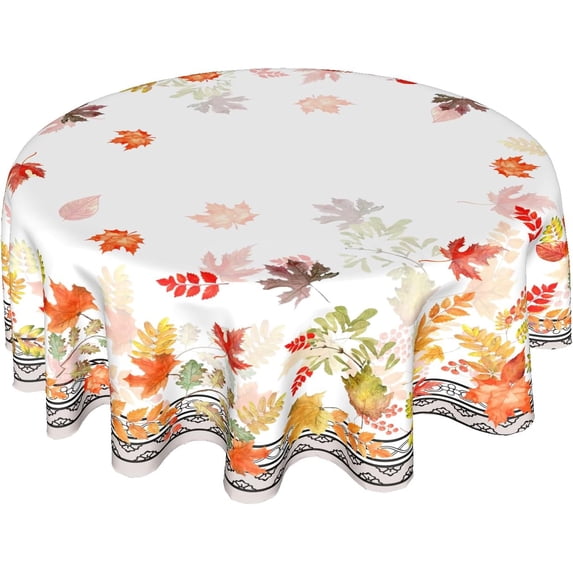 Thanksgiving Tablecloth Round 60 Inch Autumn Watercolor Leaf Table Cloths Polyester Fabric Fall Leaf Seasonal Table Cover for Kitchen Dining Room Picnic Party Autumn/Fall Outdoor
