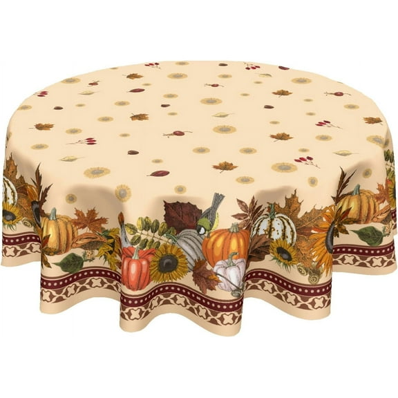 Thanksgiving Tablecloth Round 60 Inch Fall Harvest Pumpkin Decoration Outdoor Table Cloth Farmhouse Autumn Maple Leaves Table Cover for Dining Kitchen Holiday Party Picnic Home Fall Decor