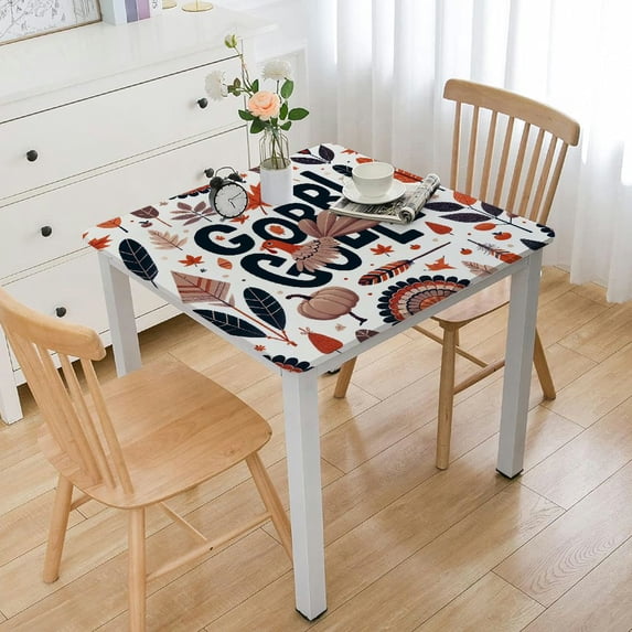 Thanksgiving Tablecloth Round, Turkey Gobble Washable Table Cover for Party Picnic Dinner Decor