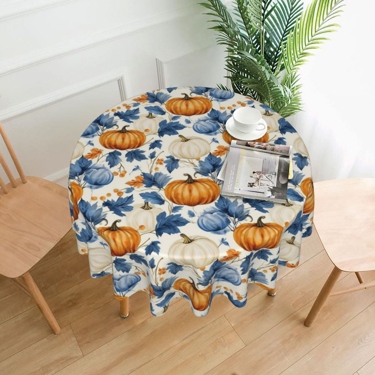 Thanksgiving Tablecloths 60in Beautiful Blue Pumpkins Round Decorative