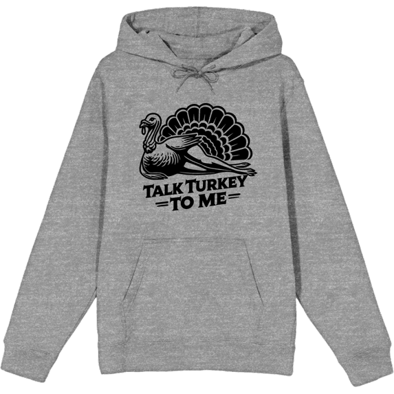 Thanksgiving Talk Turkey To Me Adult Heather Gray Long Sleeve Hoodie-XS