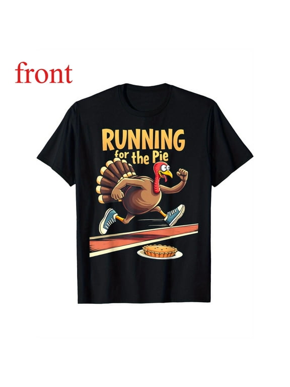 Thanksgiving Tee T Shirt Graphic Tees Tops Running Turkey Pie Design Loose Fit Short Sleeve Round Neck Black S-5XL