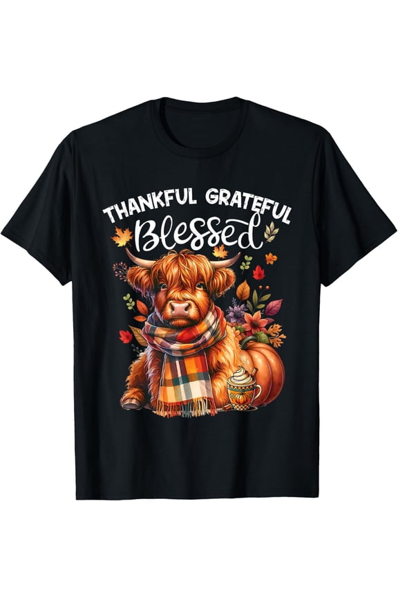 Thanksgiving Thankful Grateful Blessed Highland cow Fall Y'all Autumn T-Shirt