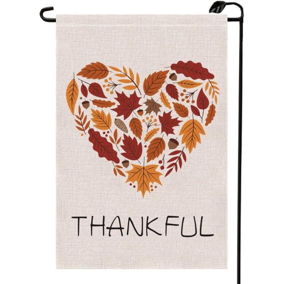 Thanksgiving Thankful Leaf Heart Garden Flag 12.5x18 Double Sided for Outside Happy Fall Seasonal Autumn Small Flags Harvest Rustic Yard Outdoor Decoration GE03