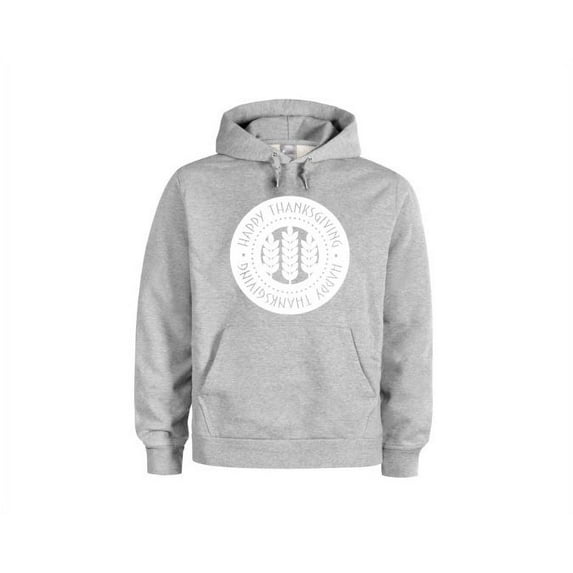Thanksgiving, Thanksgiving Seal, Happy, Unisex Hoodie, Hooded Sweatshirt, Grey (White Text), XL