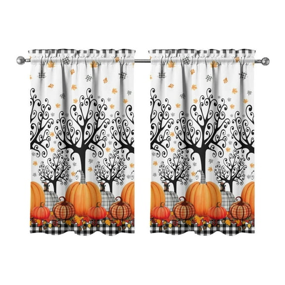 Thanksgiving Theme Kitchen Curtains 2 Pack - Autumn Decor with Turkey Design & Fall Leaves, Rustic Farmhouse Tier Curtains, Semi-Sheer Rod Pocket, 27.5x39 Inch