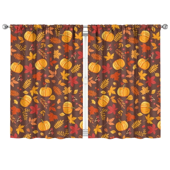 Thanksgiving Theme Kitchen Curtains 2 Pack - Autumn Decor with Turkey Design & Fall Leaves, Rustic Farmhouse Tier Curtains, Semi-Sheer Rod Pocket, 42x63 Inch