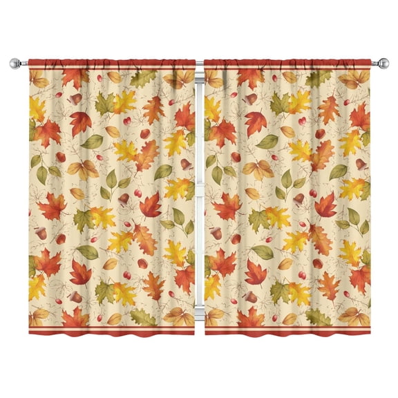 Thanksgiving Theme Kitchen Curtains 2 Pack - Autumn Decor with Turkey Design & Fall Leaves, Rustic Farmhouse Tier Curtains, Semi-Sheer Rod Pocket, 52x84 Inch