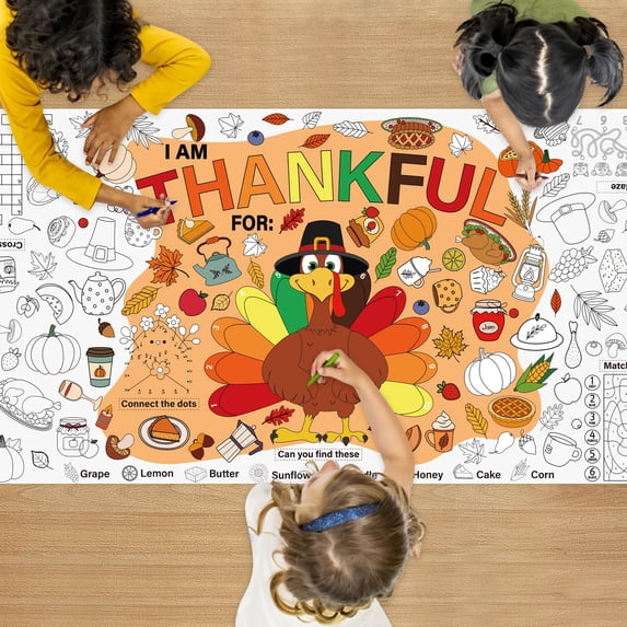 Thanksgiving Themed Coloring Poster Tablecloth 72 x 35.5 Inch Paper ...